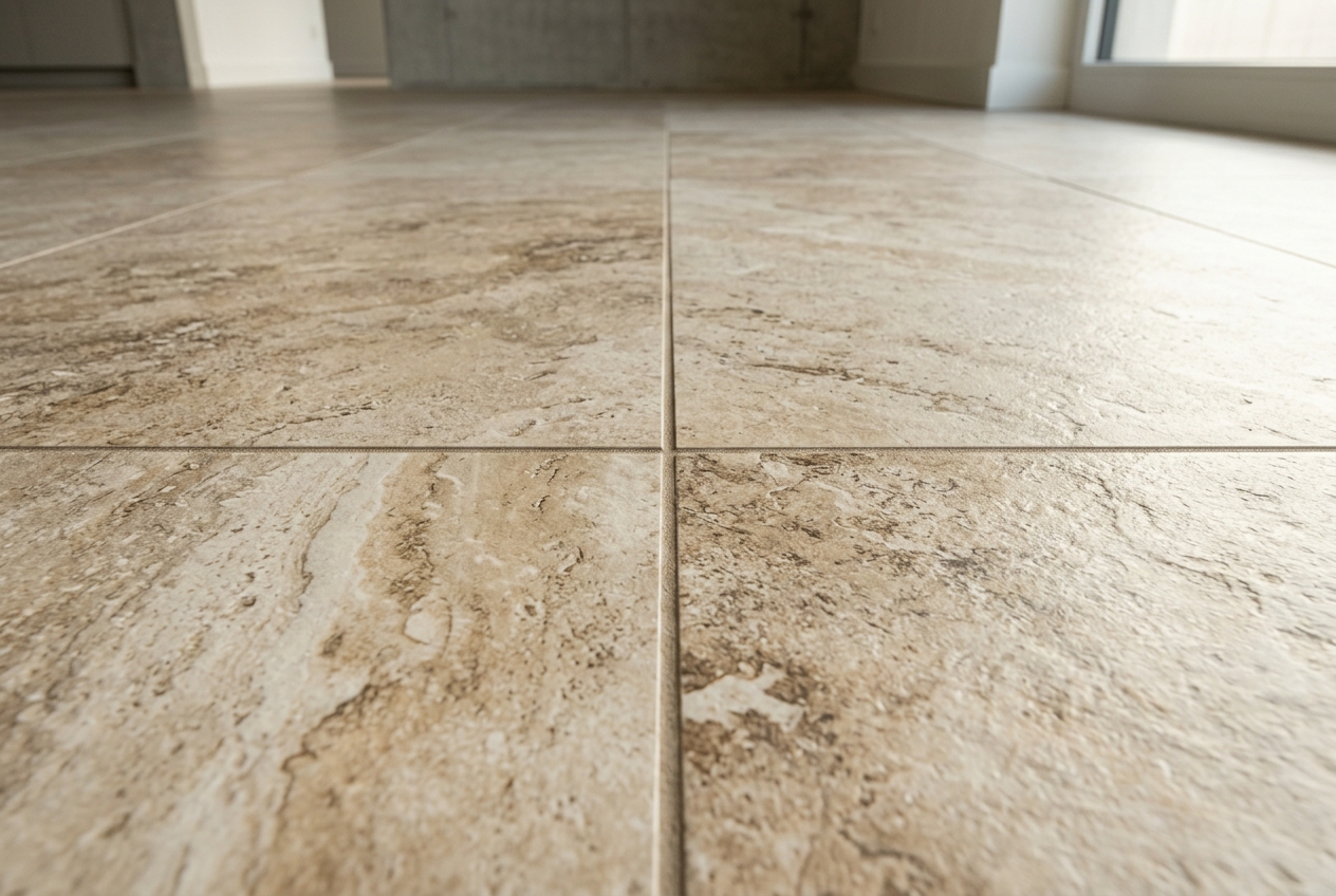 Travertine floor with crisp grout lines